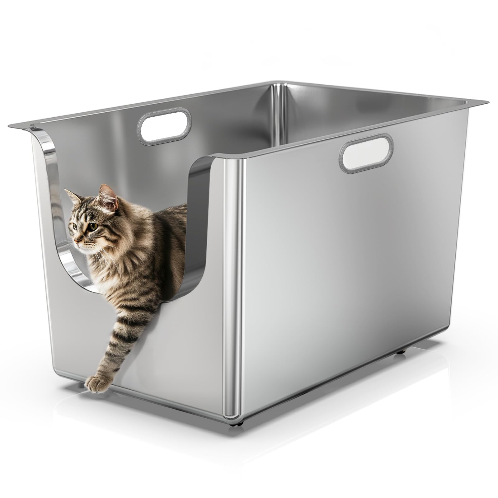 XL Stainless Steel Cat Litter Box with Wheels