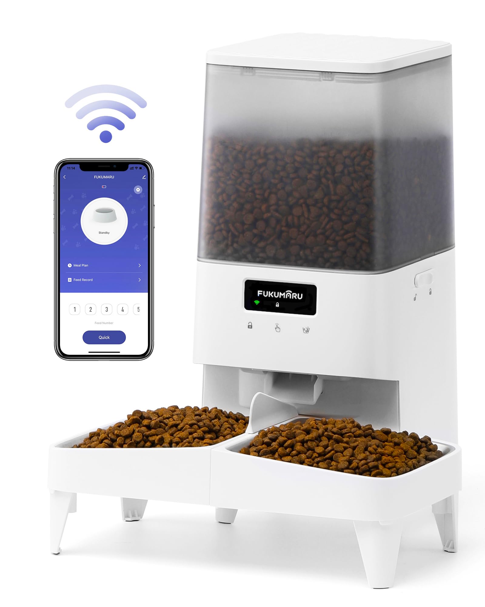 FUKUMARU Smart Wi-Fi Pet Feeder with Dual Bowls