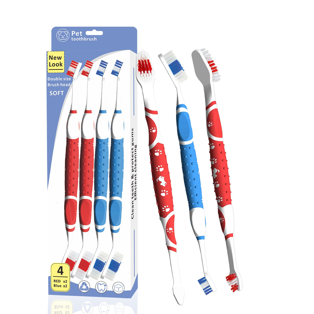 Leoezx™ Professional Pet Toothbrush(4Pcs) Dog & Cat Soft Bristle Double-Sided Brush Head Set Pet Brushing Teeth to Clean Teeth to Reduce Tartar Buildup Pet Dental Care Essentials
