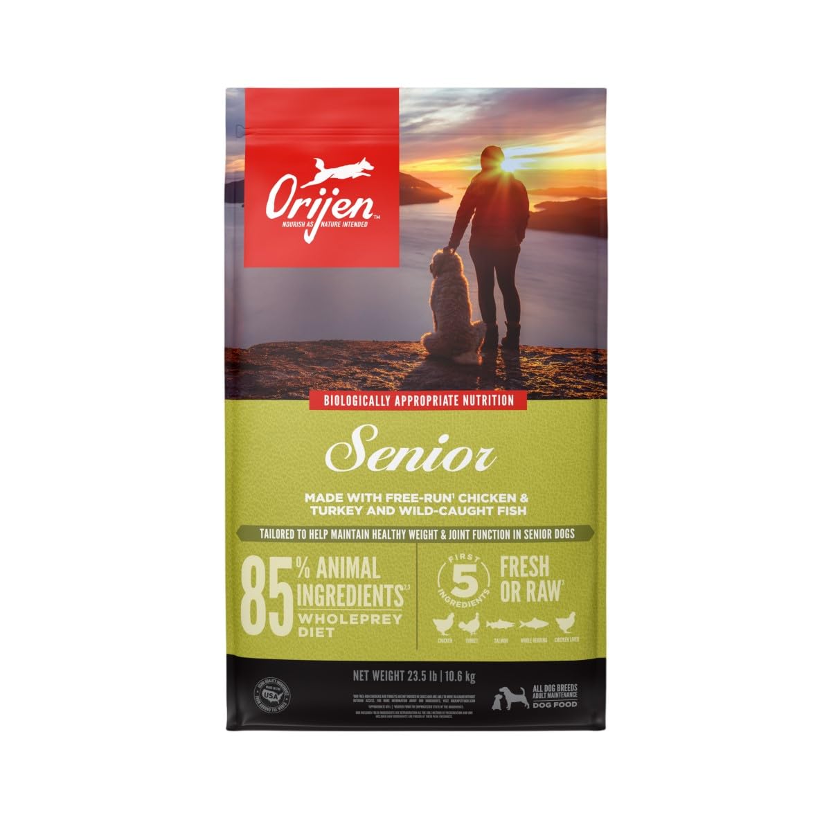 ORIJEN Senior Dry Dog Food Grain Free Dry Dog Food for Senior Dogs Fresh or Raw Ingredients 23.5lb