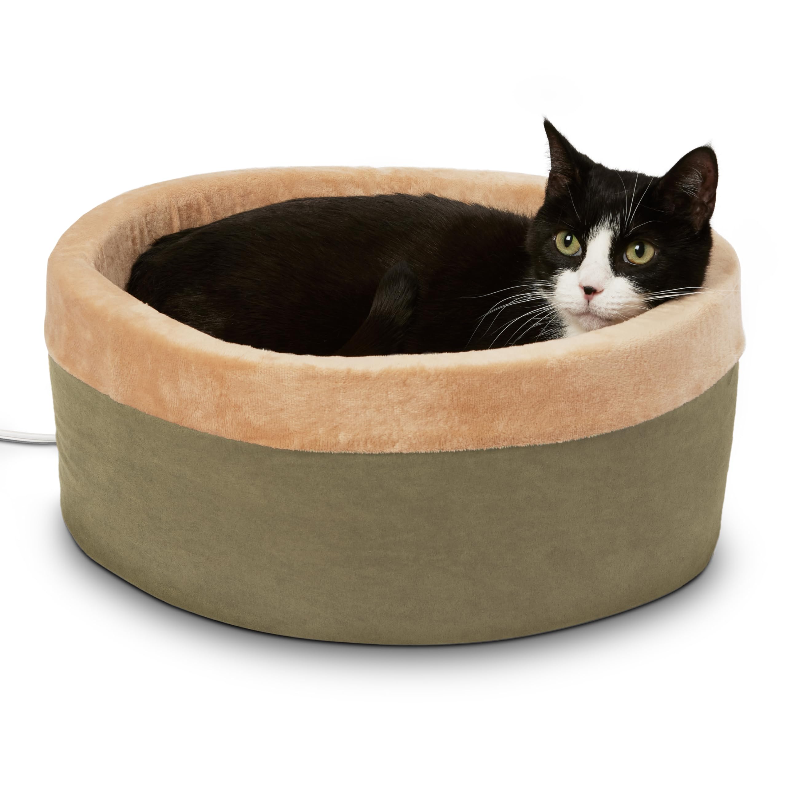 Thermo-Kitty Cozy Cat Bed - 16-inch Sage/Tan