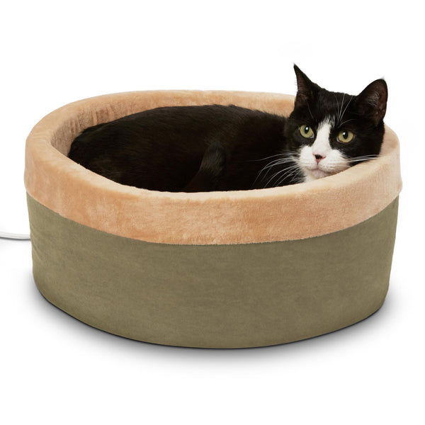Thermo-Kitty Cozy Cat Bed - 16-inch Sage/Tan