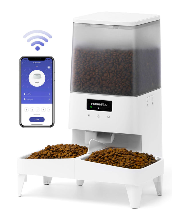 FUKUMARU Smart Wi-Fi Pet Feeder with Dual Bowls