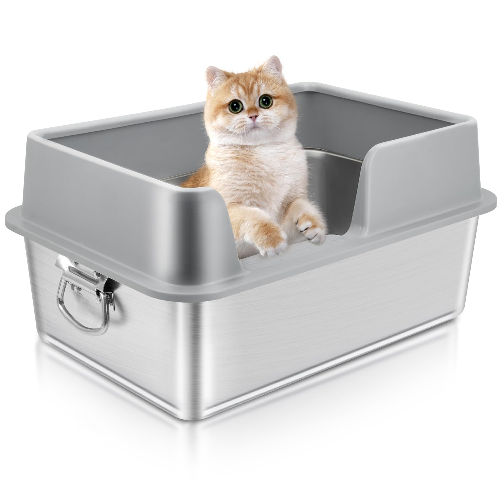 Stainless Steel High-Sided Cat Litter Box